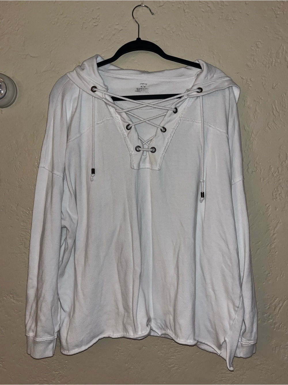aerie White Lace-Up Hooded Pullover